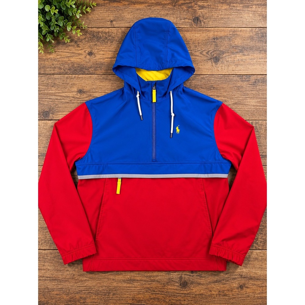 Polo Ralph Lauren Modern Windbreaker Colorblock Quarter-Zip Blue Red Yellow Med